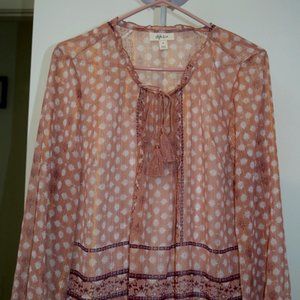 New ~Gorgeous Rose Burgandy and Gold Boho Top by Style & Co  Size M